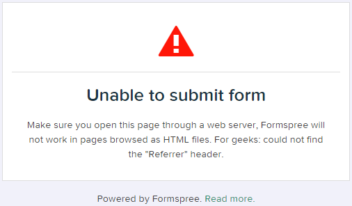 An image with an error displaying an error message from a failed form submission.
