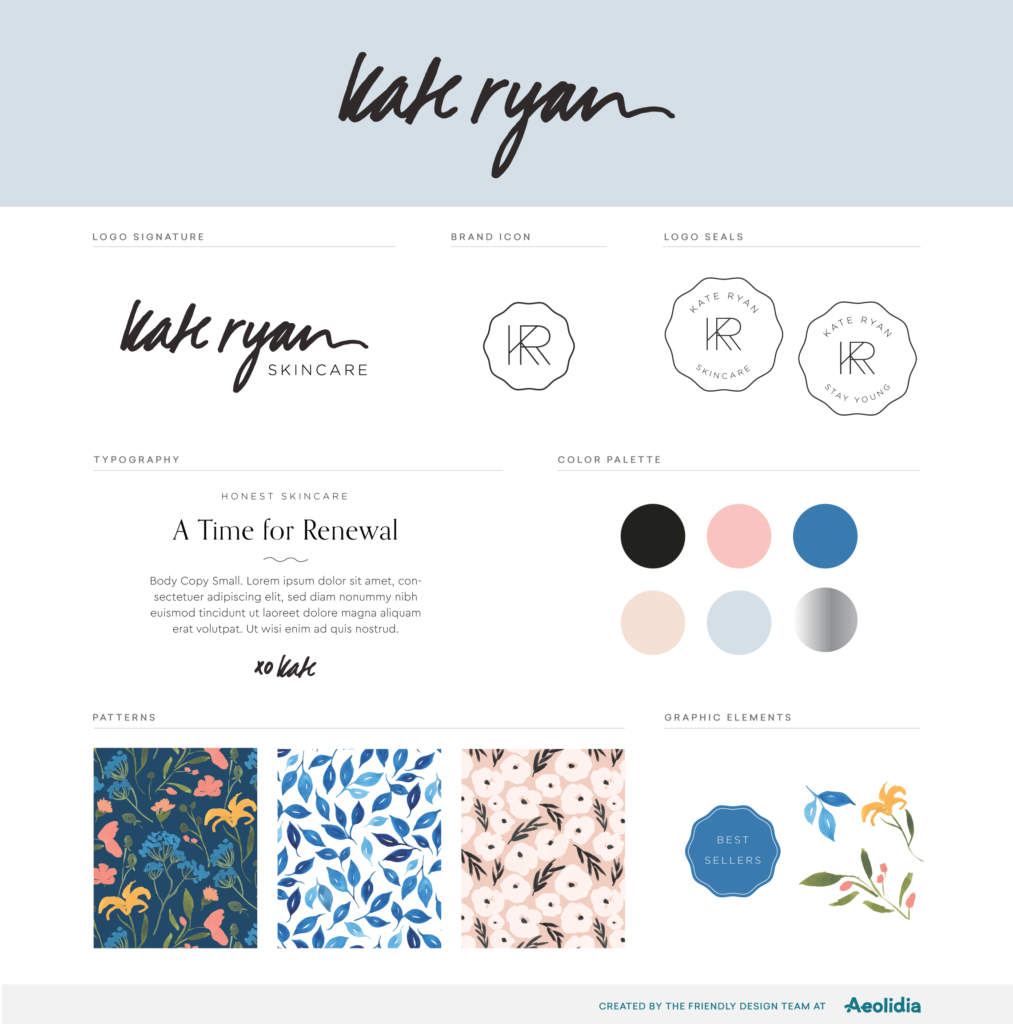 An image of a Brand Kit, including various logos, signature, and color palettes.