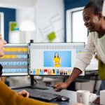 A two woman team designing a website