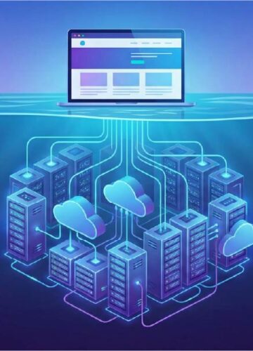 The featured image of this post - Depicting a web hosting infrastructure connected to a laptop.