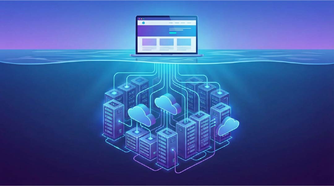 The featured image of this post - Depicting a web hosting infrastructure connected to a laptop.