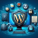 The WordPress logo surrounded by various other WordPress security related icons