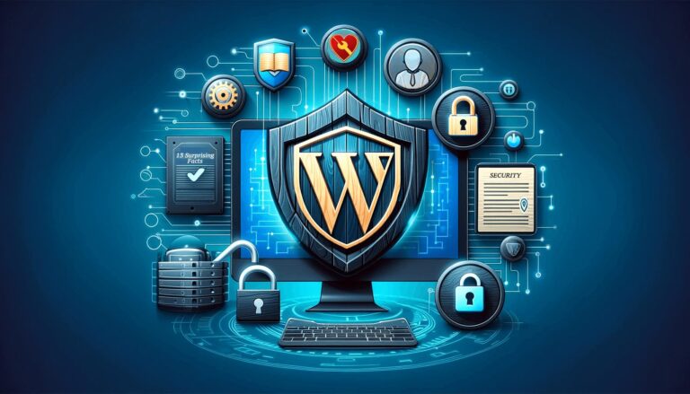 The WordPress logo surrounded by various other WordPress security related icons